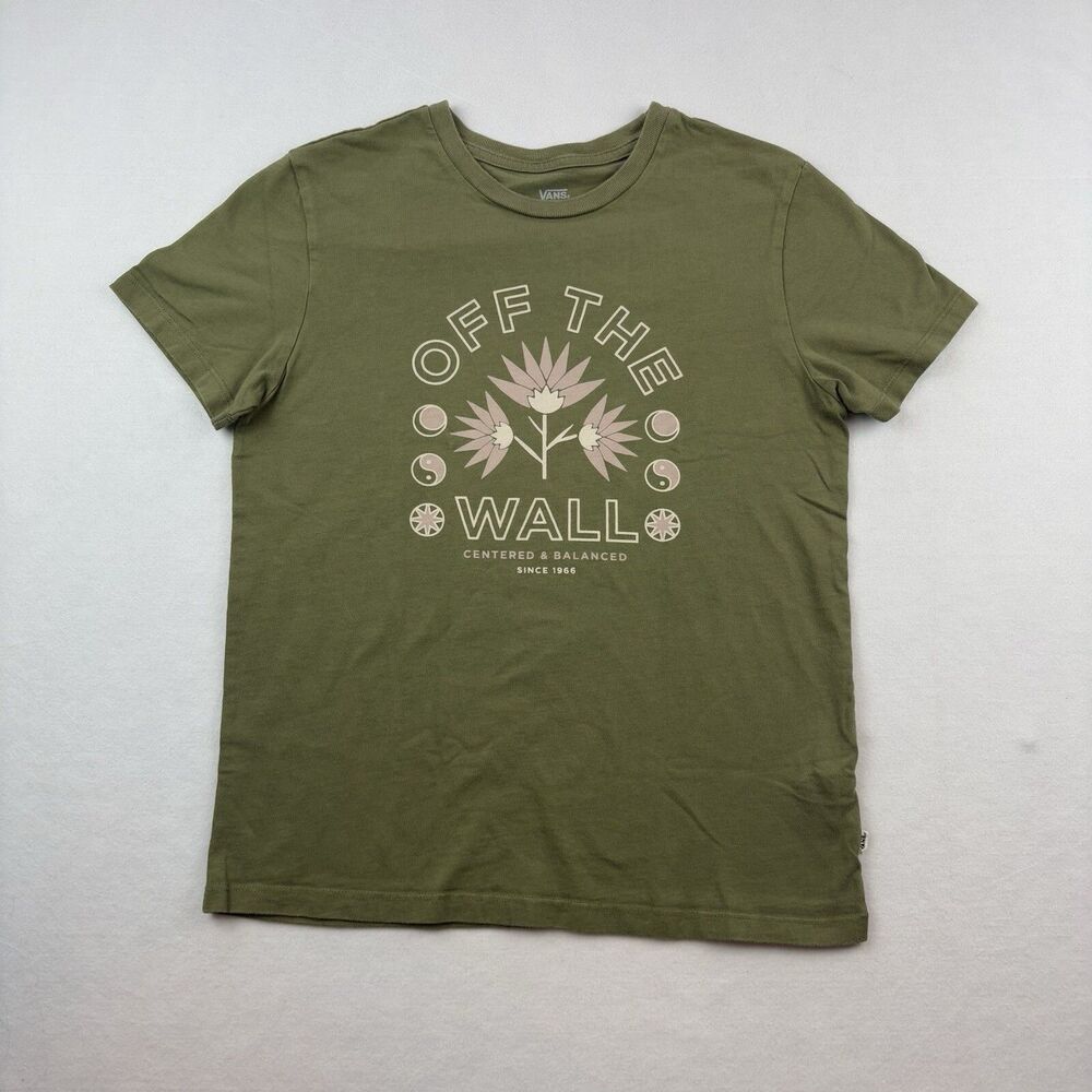 Vans Off The Wall T Shirt Womens S Olive Green Short Sleeve Centered Balanced
